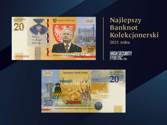 Międzynarodowa nagroda dla Narodowego Banku Polskiego - banknot "Lech Kaczyński. Warto być Polakiem" najlepszym banknotem kolekcjonerskim roku 2021