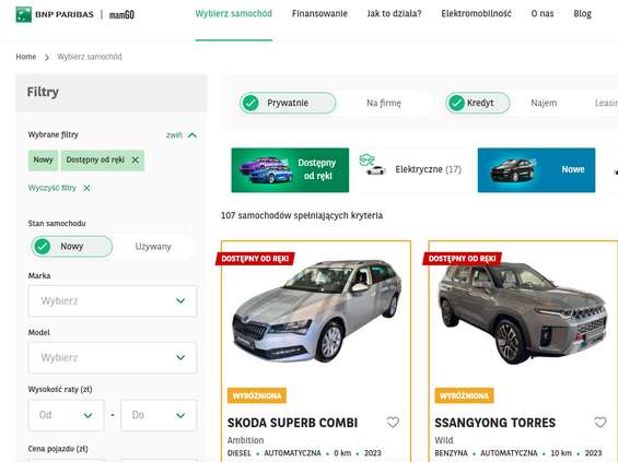 BNP Paribas udostępnia zakup lub wynajem aut online